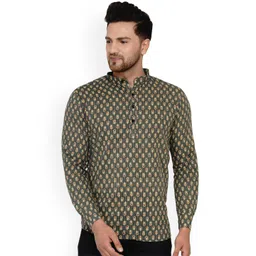 VEERA PARIDHAAN Floral Printed Band Collar Cotton Straight Short Kurta-picture-31