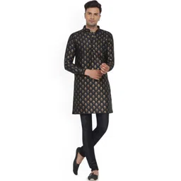 VEERA PARIDHAAN Floral Printed Mandarin Collar Art Silk Straight Kurta-picture-18