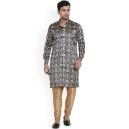 VEERA PARIDHAAN Floral Printed Mandarin Collar Jacquard Dupion Silk Straight Kurta-picture-40