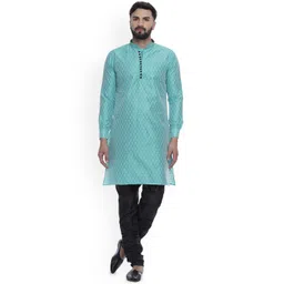 VEERA PARIDHAAN Floral Woven Design Beads and Stones Mandarin Collar Jacquard Kurta-picture-21