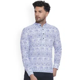 VEERA PARIDHAAN Geometric Printed Band Collar Cotton Straight Kurta-picture-11