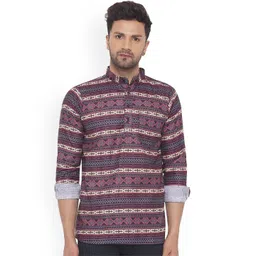 VEERA PARIDHAAN Geometric Printed Band Collar Cotton Straight Short Kurta image 1