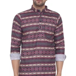 VEERA PARIDHAAN Geometric Printed Band Collar Cotton Straight Short Kurta image 3