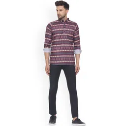 VEERA PARIDHAAN Geometric Printed Band Collar Cotton Straight Short Kurta image 2