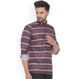 VEERA PARIDHAAN Geometric Printed Band Collar Cotton Straight Short Kurta image 5