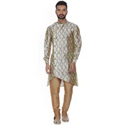 VEERA PARIDHAAN Geometric Printed Mandarin Collar Long Roll-Up Sleeves Angrakha Kurta-picture-13