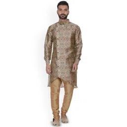 VEERA PARIDHAAN Men Floral Printed Angrakha Kurta with Churidar-picture-18