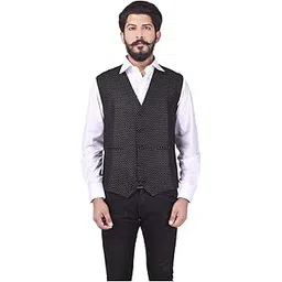 veera paridhaan Men's Cotton Poly Black Printed Pattern Waist Coat-picture-12