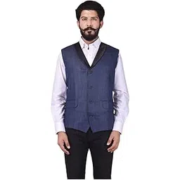 veera paridhaan Men's Cotton Poly Blue Solid Pattern Waist Coat-picture-13