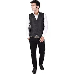 veera paridhaan Men's Printed Black Cotton Poly Waist Coat-picture-21
