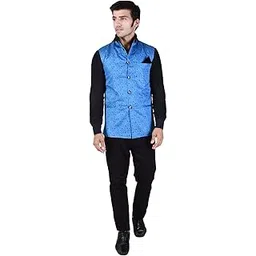 veera paridhaan Men's Printed Blue Cotton Nehru Jacket-picture-13
