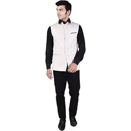 veera paridhaan Men's Solid Off White Cotton Poly Nehru Jacket-picture-23