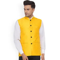 VEERA PARIDHAAN Printed Jacquard Design Mandarin Collar Nehru Jacket-picture-25