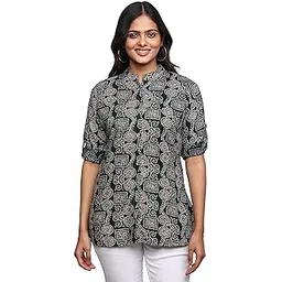 veerac Casual Bandhani Green Printed Tunics or Top with Show Buttons for Women-picture-19
