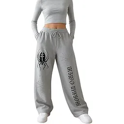 veerstow Gothic Spider Print Sweatpants, Cotton Joggers with Web Design, Loose Fit-picture-53