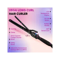 VEGA Long Curl Hair Curler 22 mm Barrel for Women with Adjustable Temperature Settings, (VHCH-04)-picture-16