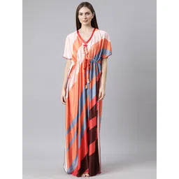 VEGAL Women Abstract Printed V-Neck Maxi Kaftan Nightdress-picture-12
