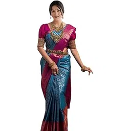 veglari Women's Kanjivaram Kashmiri Kanchi Pattu Pure Cotton Jari SilkTraditional Sarees With Blouses Piecs For Wedding-picture-44