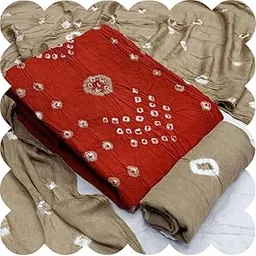 veglari women's pure rayon cotton with hand bandhej un-stiched rajasthani bhandhani salwar suits kurta set dress material with dupatta-picture-53