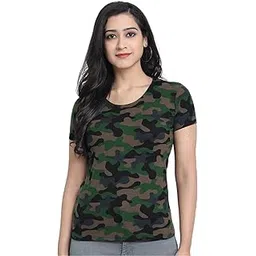 veirdo 100% Cotton Round Neck Half Sleeves Regular Fit Camoflauge T-Shirt for Women/Girls (TSH_99GL_CAMO)-picture-16