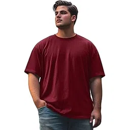 veirdo 100% Pure Cotton Oversized Fit Drop Shoulder Solid Core Plus Size Plus Size T-Shirt for Men (Colors: Black, Cork, Lilac, Maroon, Navy, Swanwhite & White)-picture-38