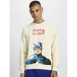 VEIRDO Beige Captain America Superhero Graphic Printed Hooded Fleece Pullover Sweatshirt-picture-34