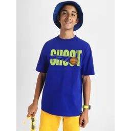 VEIRDO Boys Blue & Green Graphic Printed Pure Cotton Oversized T-Shirt-picture-19