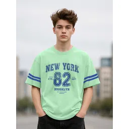 VEIRDO Boys Graphic Printed Round Neck Pure Cotton Oversized Cotton T-Shirt image 1