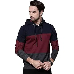 veirdo Men's Fleece Regular Fit Colorblock Hooded Hoodie with Drawcord - Contemporary Style and Ultimate Ease-picture-16