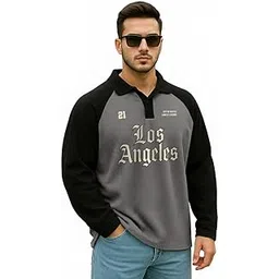 veirdo Men’s Oversized Loopknit Cotton Zipper Polo Neck T-Shirt | Oversized Baggy Fit Full Sleeve Casual Streetwear Top Sizes: S-XXL-picture-42