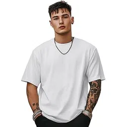 veirdo Oversized Baggy Fit Drop Shoulder Half Sleeves Round Neck Solid Pure 100% Cotton T-Shirt for Men (Available in White, Black, Mustard, Maroon, Green, Lilac, Navy, Red Color)-picture-10