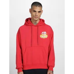 VEIRDO Printed Detail Hooded Fleece Sweatshirt-picture-32
