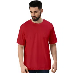 VEIRDO Red Drop-Shoulder Sleeves Pure Cotton Oversized T-shirt-picture-30