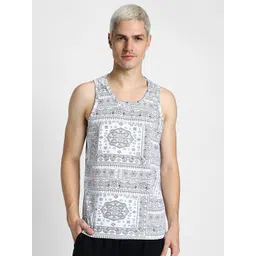 VEIRDO White & Grey Ethnic Printed Sleeveless Pure Cotton T-shirt-picture-14