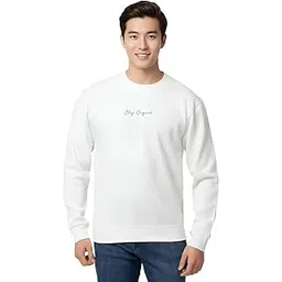 vel Men's 320 GSM Cotton Blend Crew Neck Sweatshirt, White, Long Sleeve, Regular Fit, Casual-picture-45