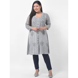 VELDRESS Grey Floral Embroidered Longline Top Plus Size-picture-27