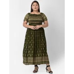 VELDRESS  Plus Size Women Green Foil Printed Maxi Dress-picture-23