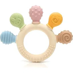 VELLIQUE Baby Teething Toy Silicone Teether Ring with 6 Different Textures BPA-Free Food-Grade Soft Sensory Chewing Toy for 0M+ Infants Toddlers Relief Soothing Gums - Multicolor and Multi Design-picture-24