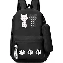 velouria Cute Cat Print Backpack for Girls & Boys | Stylish School Bag with Paw Design | Casual Travel Backpack with Extra Pouch-picture-48