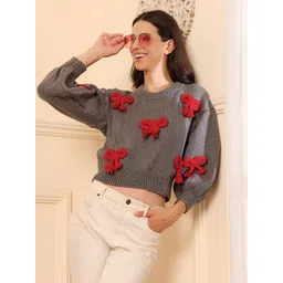 Velvery Women Bow Design Embellished Pullover-picture-25