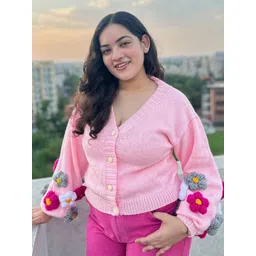 Velvery Women Floral Cardigan with Applique Detail-picture-36