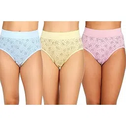 velvetara Women's Mid-Rise Cotton Hipster Panties, 3-Pack, Floral Print, Beige Pink Blue, Underwear-picture-43