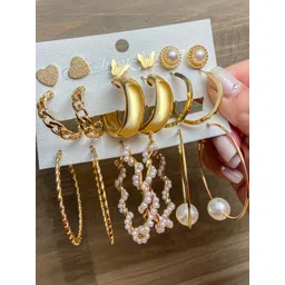 Vembley Gold-Plated Alloy Pearls Hoop Earrings-picture-41