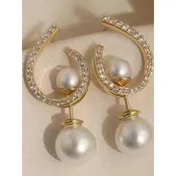 Vembley Gold-Plated Cubic Zirconia Alloy Drop Earrings-image-14