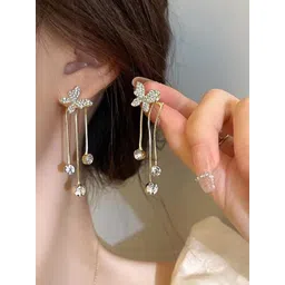 Vembley Gold Plated Cubic Zirconia Butterfly Tassel Drop Earrings-picture-12