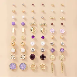Vembley Gold Plated Multicolor Studs Combo Of 30 Quirky Pairs Of Earrings Alloy Stud Earring-picture-11