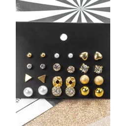 Vembley Gold-Toned Set Of 12 Contemporary Studs Earrings-picture-33