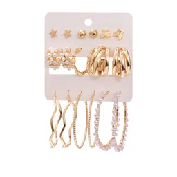 Vembley Pack of 9 Gold Plated Studs & Hoop Earrings-picture-11
