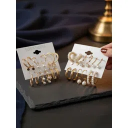 Vembley Set of 20 Gold-Plated Alloy Pearls Contemporary Earrings-picture-16