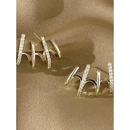 Vembley Women Golden & White Cubic Zirconia Studded Gold-Plated Alloy Claw Earrings-picture-15